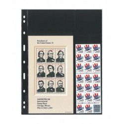 Feuilles Uniplate Lindner noires à 2 bandes pour carnets, blocs de timbres.