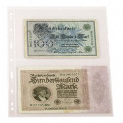 Feuilles Uniplate Lindner transparentes à 2 bandes pour billets de banque.