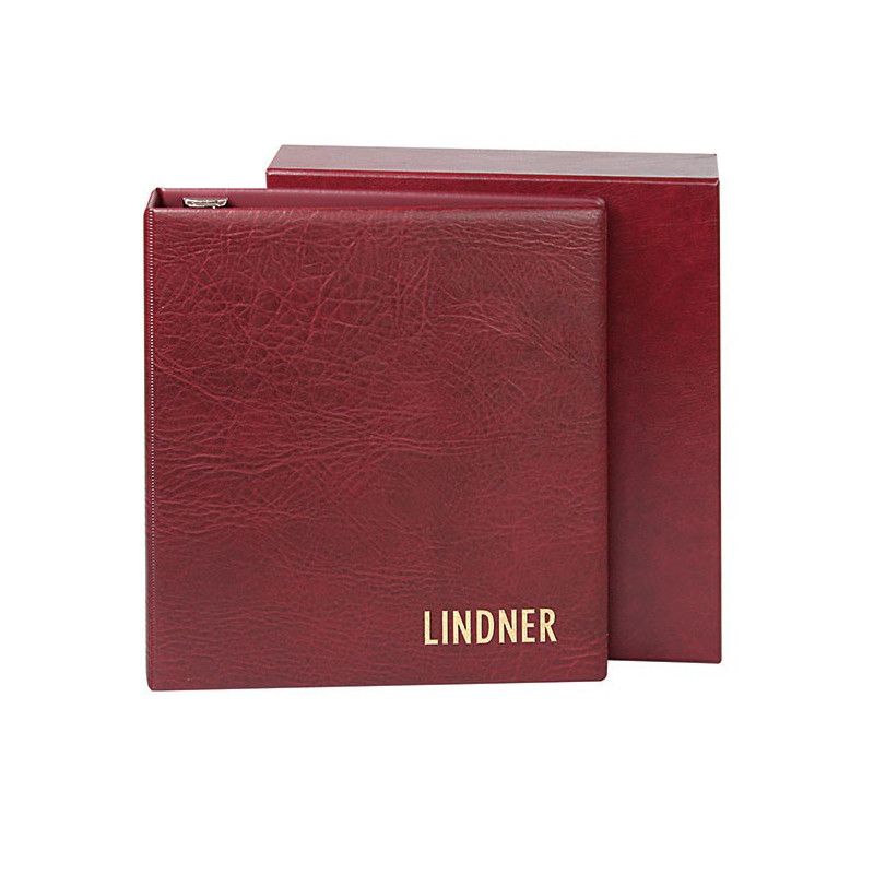 Reliure luxe Uniplate Lindner bordeaux avec boitier de protection.