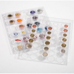 Feuilles en plastiques Encap, transparentes pour 5 séries d'euros sous capsules.
