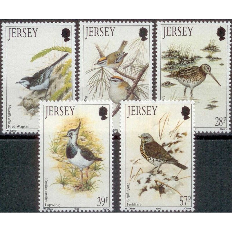 Jersey Oiseaux d'hiver timbres N°557-561 série neuf**.