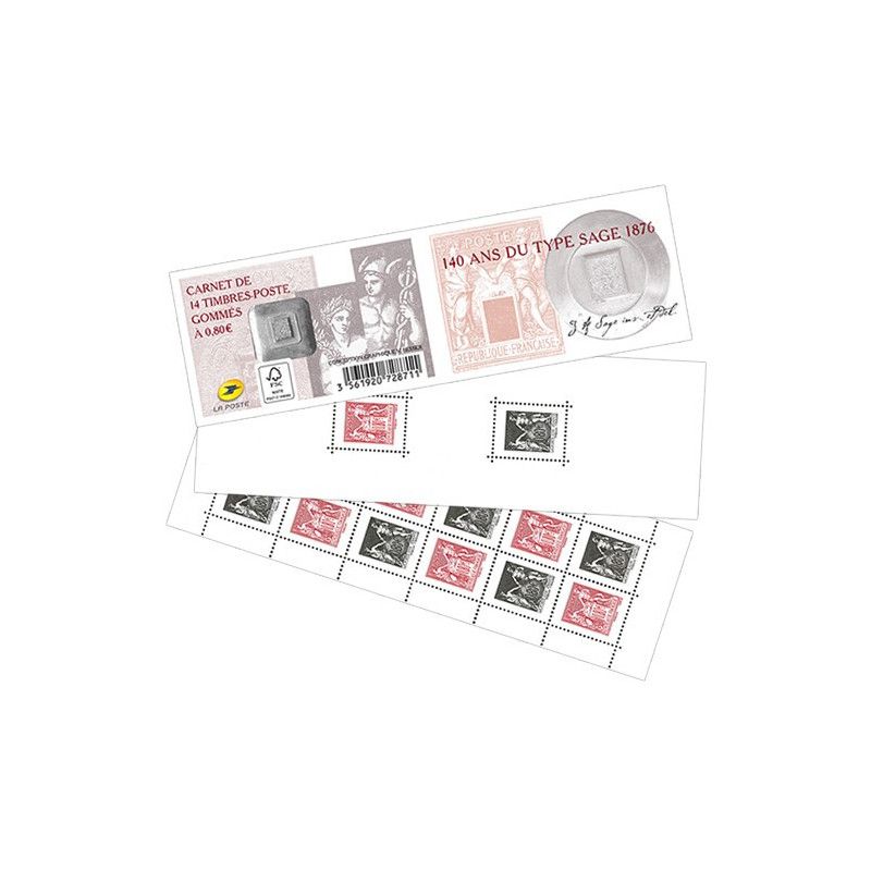 Carnet mixte de 14 timbres 140 ans du type Sage N°1523.