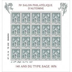 Feuillet de 20 timbres 140 ans du type Sage N°F5094 neuf**.