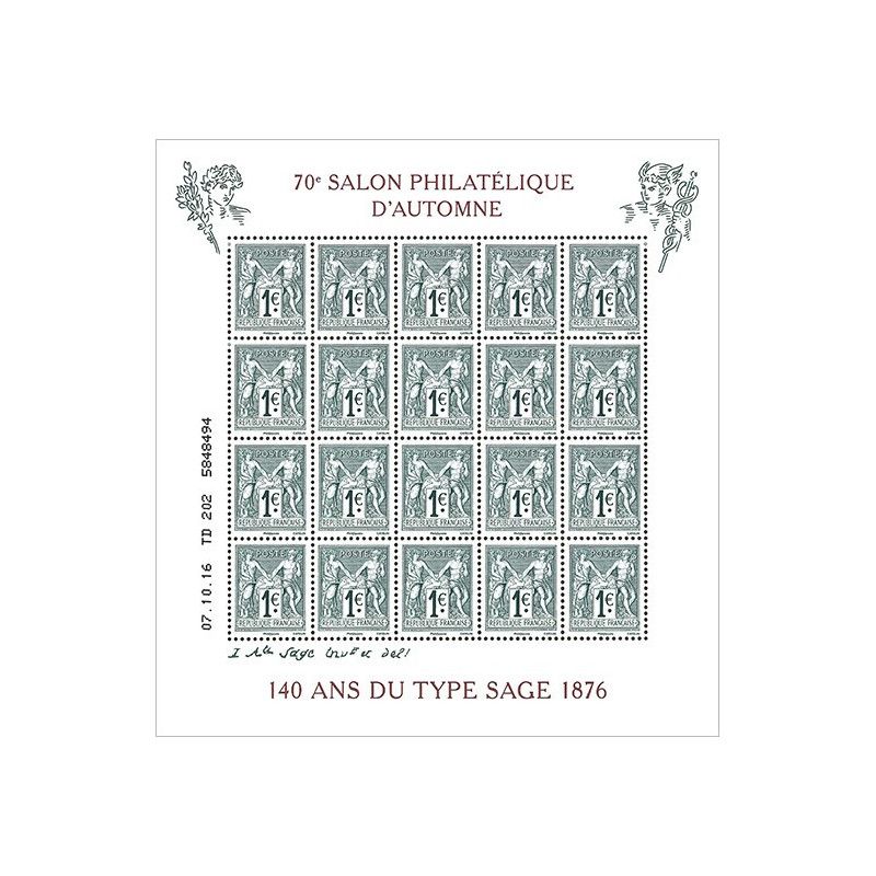 Feuillet de 20 timbres 140 ans du type Sage N°F5094 neuf**.