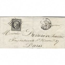 Cérès N°3c gris-noir oblitéré grille sur pli de 1850, SUP. R