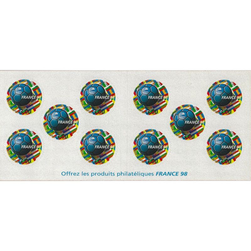 Carnet de 10 timbres Coupe du monde France 1998.