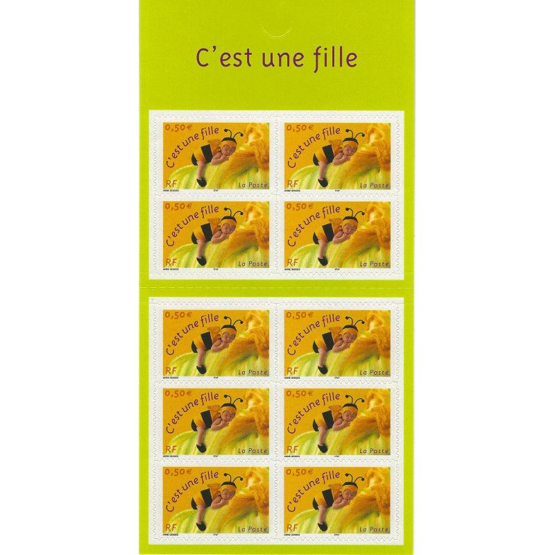 Carnet de 10 timbres naissances c'est une fille - 2004.