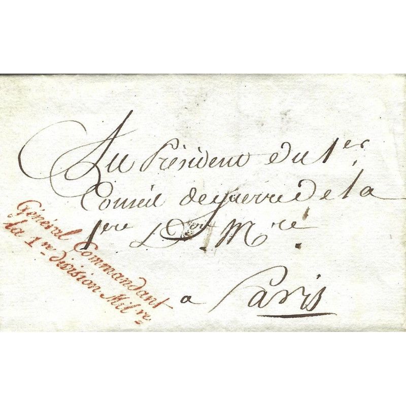 Marque postale Franchise Général Commandant la 1ère division Mil sur lettre.