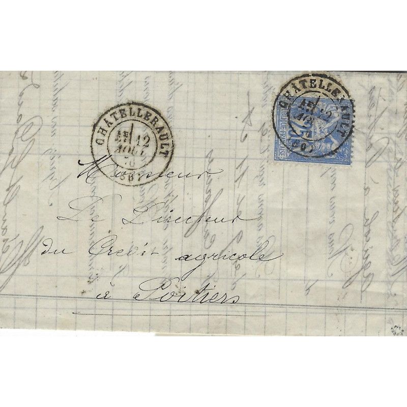 Type Sage N°68 oblitéré sur lettre de Châtellerault 12 août 1876.