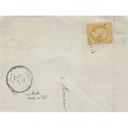 Losange Petits chiffres 3353 et cachet N°23 Thoirette sur fragment 1857. R
