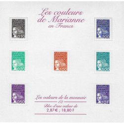 Bloc-feuillet de timbres N°41 Les valeurs de la monnaie en Francs neuf**.