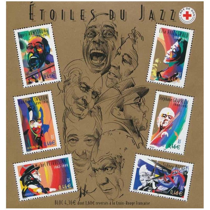 Bloc-feuillet de timbres de France N°50 "Étoiles du jazz" neuf** SUP.