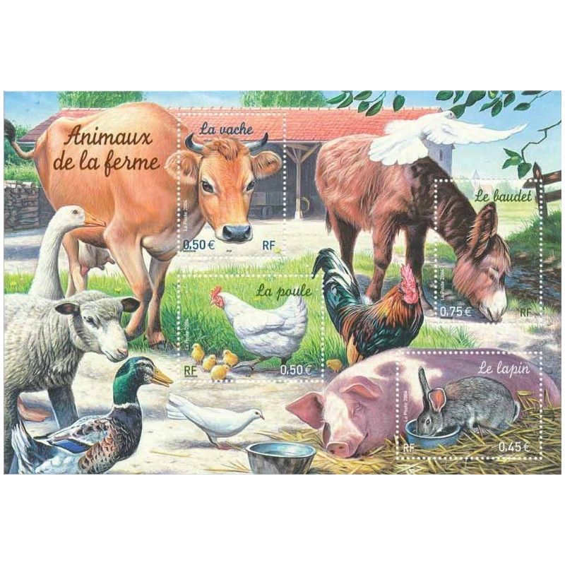 Bloc-feuillet de timbres N°69 Animaux de la ferme neuf**.