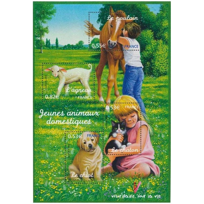 Bloc-feuillet de timbres N°96 Jeunes animaux domestiques neuf**.