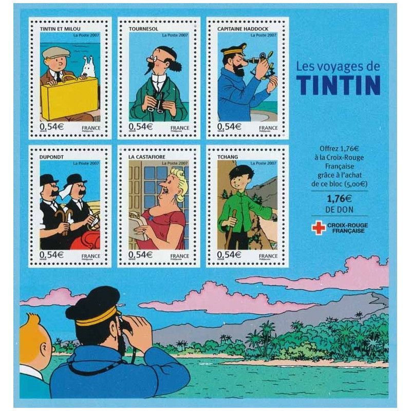 Bloc-feuillet de timbres N°109 Les voyages de Tintin neuf**.