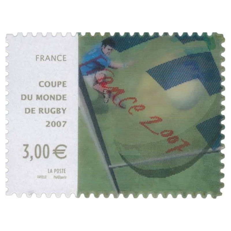 Timbre autoadhésif de France N°128 Rugby en 3D.