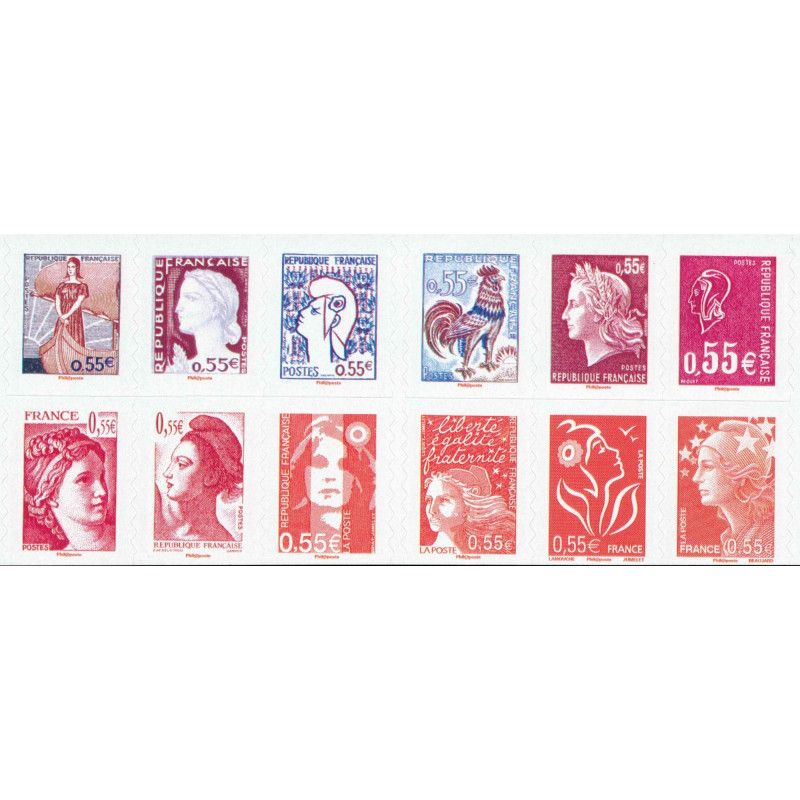 Timbres autoadhésifs de France N°225-236, Les visages de la Vème République.