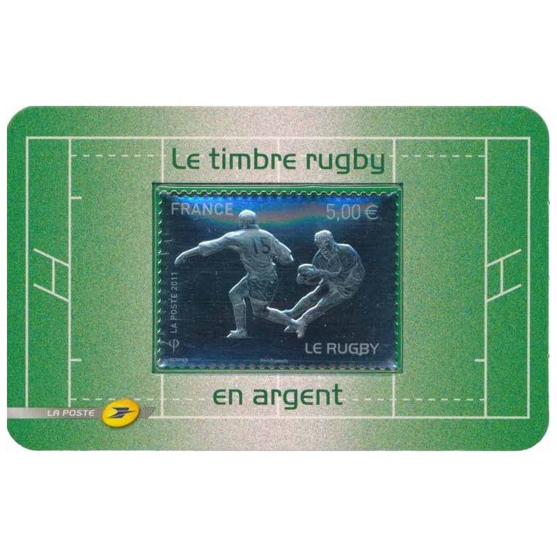 Timbre autoadhésif de France N°597 Rugby argent.