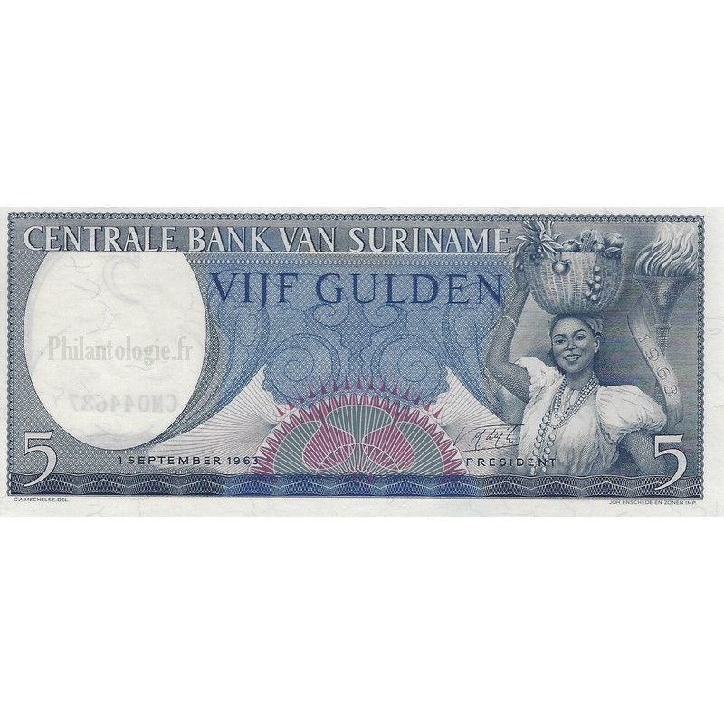 Suriname 5 billets de banque neufs.