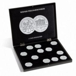 Coffret noir pour 20 pièces de 1 once argent Philharmonique de Vienne.