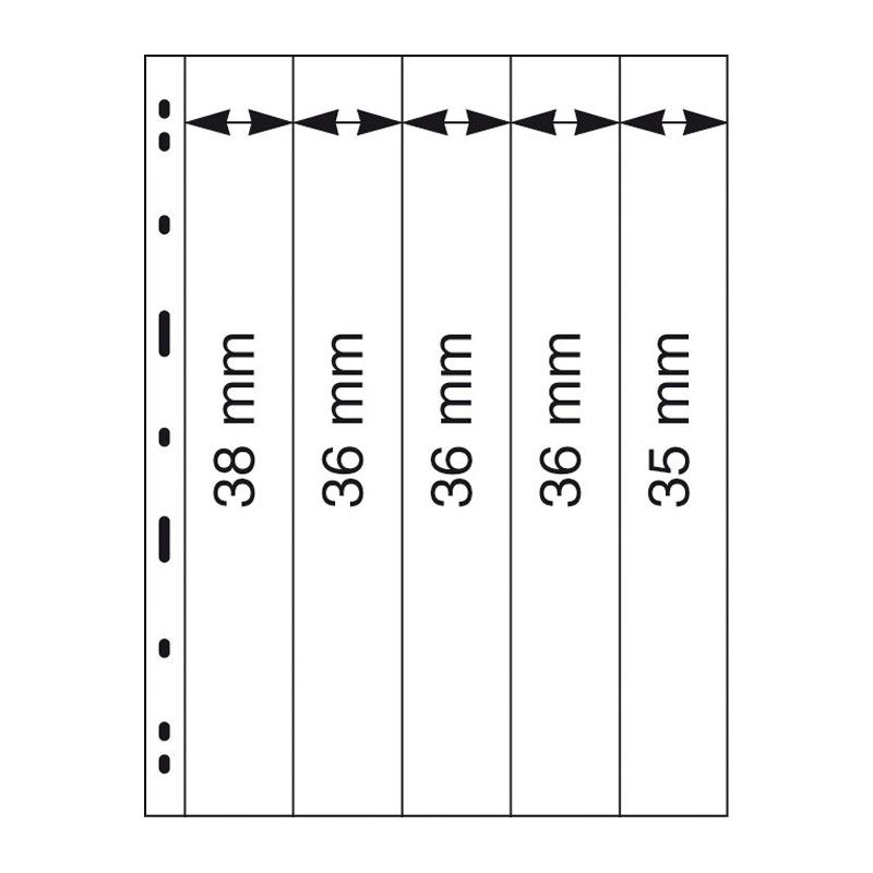 Feuilles Uniplate Lindner transparentes à 5 bandes pour roulettes de timbres-postes.