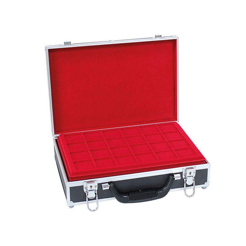 LINDNER Das Original Coffret numismatique ALU pour 20 Etuis numismatiques 50x50 mm/Capsules CARRÉE/OCTO - avec Plateau Noir - ÉDITION SPÉCIALE