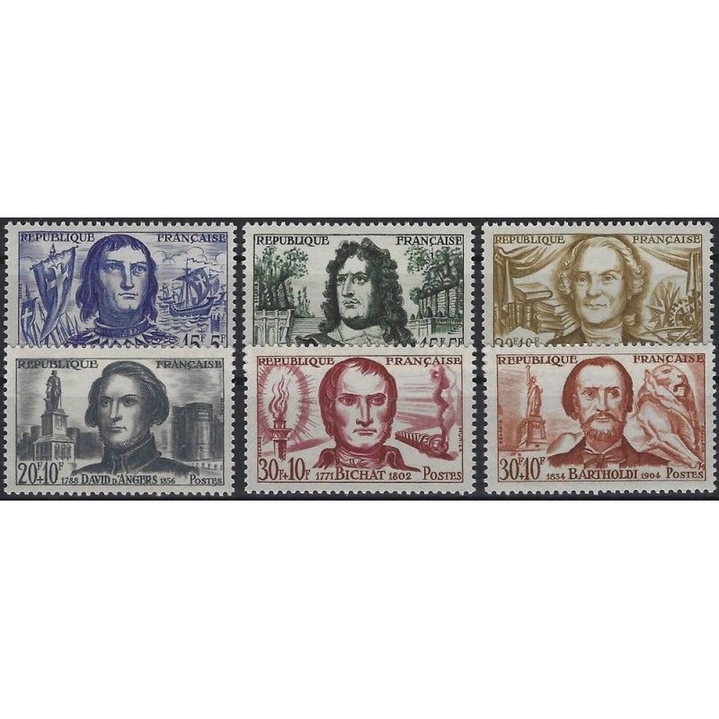 Célébrités 1959, timbres de France N°1207-1212 série neuf**.