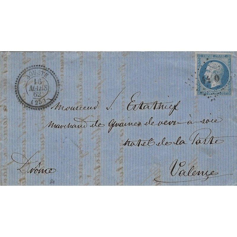 Petits chiffres 4440 sur pli d'Aouste pour Valence 1862. R
