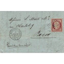 Cérès non dentelé N°6 oblitéré PC 2069 sur lettre de Montbéliard 1852, SUP. R