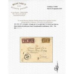 Cérès N°6 bande de 3 et N°1 X 2 oblitérés sur lettre de Lille pour Gand, TB. RR