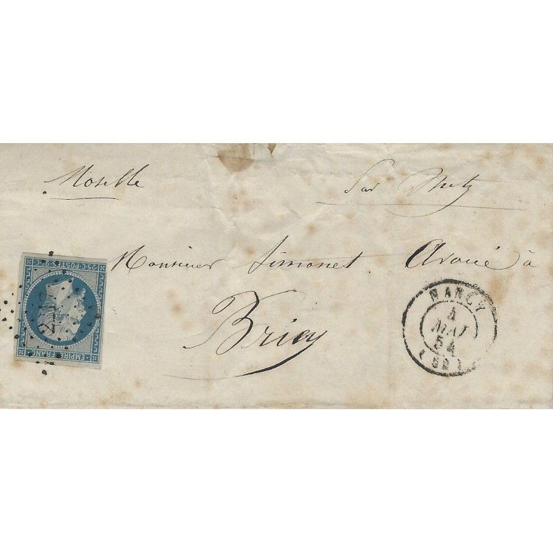 Empire non dentelé N°15 oblitéré sur pli de Nancy pour Briey 1854, TB.