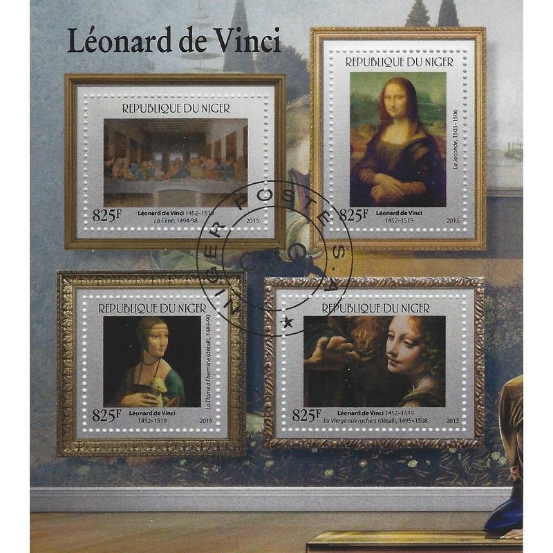 Léonard de Vinci bloc-feuillet de 4 timbres République du Niger.