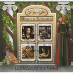 Léonardo da Vinci bloc-feuillet de 4 timbres îles Salomon.