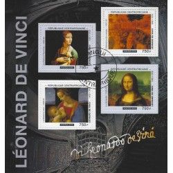 Léonard de Vinci bloc-feuillet de 4 timbres thématiques.