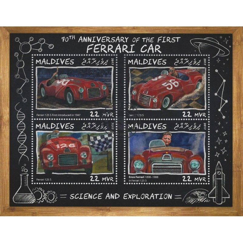 Voitures Ferrari bloc-feuillet de 4 timbres thématiques.