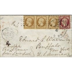 Présidence N°9 bande de 3 et Empire N°18 oblitérés sur enveloppe pour Buffalo, TB. RR