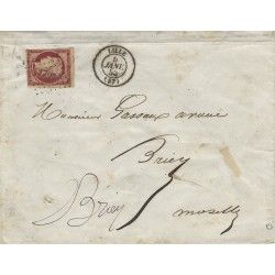 Cérès non dentelé N°6B oblitéré sur lettre de Lille 1853.