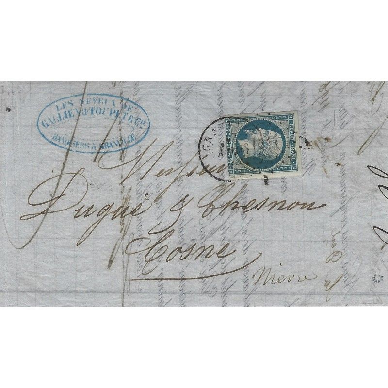 Présidence N°10 oblitéré cachet à date T15 sur pli de Granville 1853. R