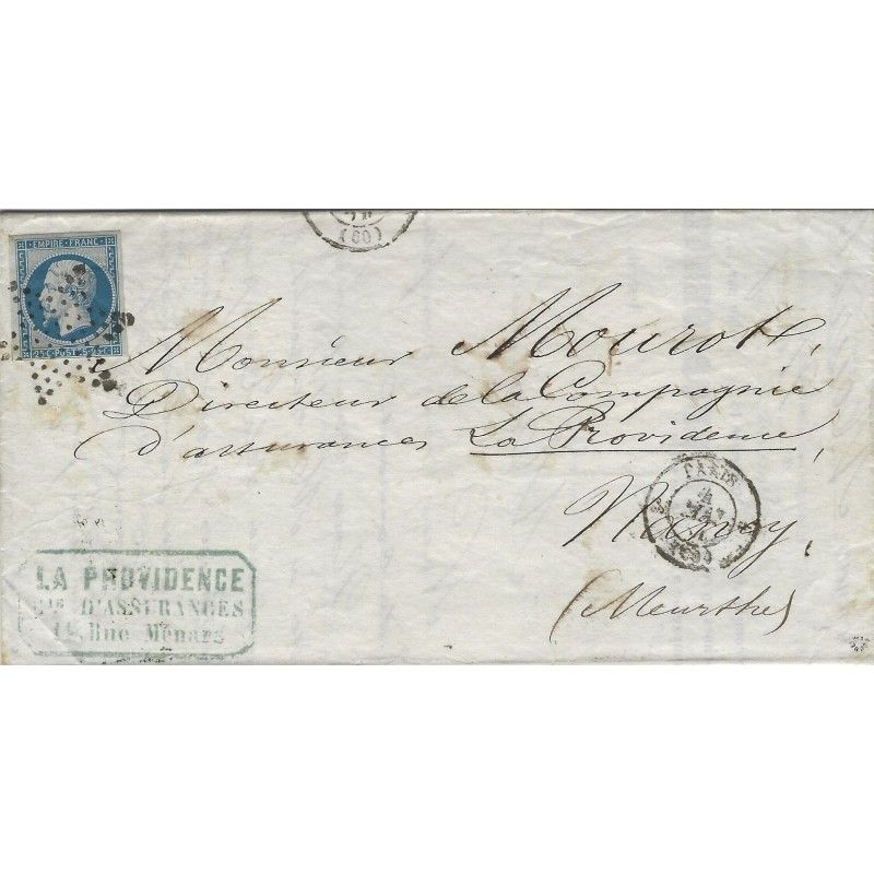 Empire non dentelé N°15 oblitéré étoile sur pli pour Nancy 1854.