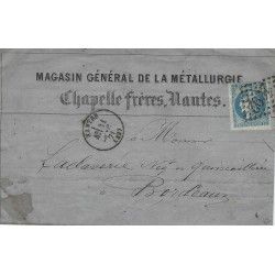 Bordeaux timbre de France N°46A oblitéré sur pli de Nantes 1871.