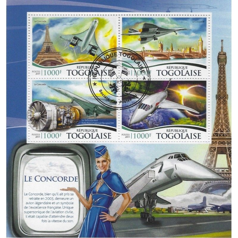 Le Concorde bloc-feuillet de 4 timbres thématiques.