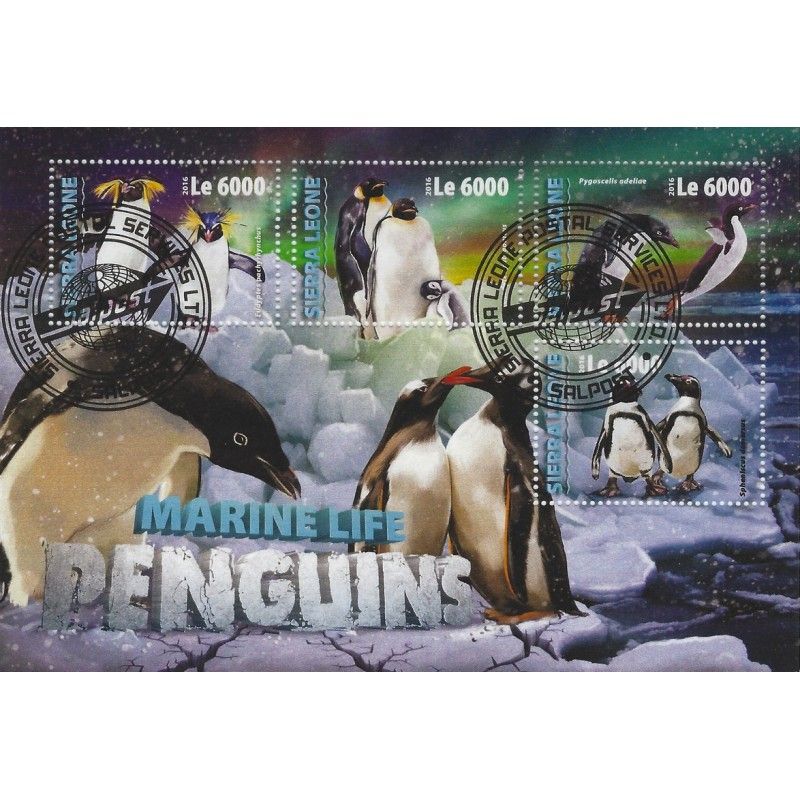 Les penguins bloc-feuillet de 4 timbres thématiques.