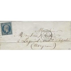 Empire timbre de France N°15 oblitéré étoile sur pli de Paris 1854.