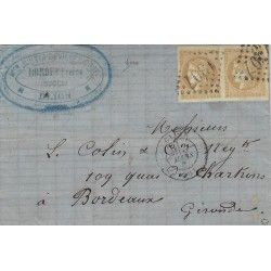 Bordeaux timbre de France N°43B paire oblitéré sur pli de Dijon 1871.