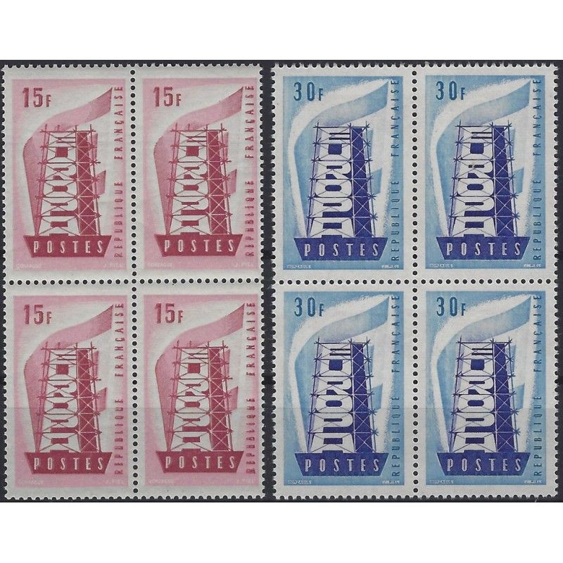 Europa 1956 timbres n° 1076-1077 bloc de 4 neuf**.