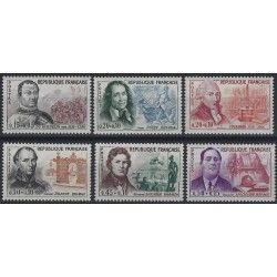 Célébrités 1961, timbres de France N° 1295-1300 série neuf**.