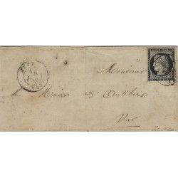 Cérès timbre de France N°3 oblitéré sur lettre 1 janvier 1849. RR