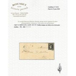 Cérès timbre de France N°3 oblitéré sur lettre 1 janvier 1849. RR