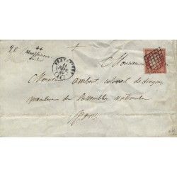 Cérès vermillon vif N°7 a oblitéré sur lettre avec cursive 1849. SUP. RRR