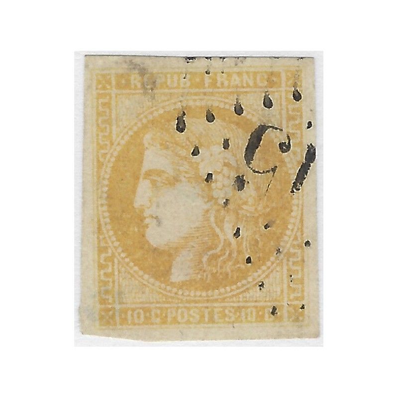 Bordeaux timbre de France N° 43Bc bistre-jaune citron oblitéré.